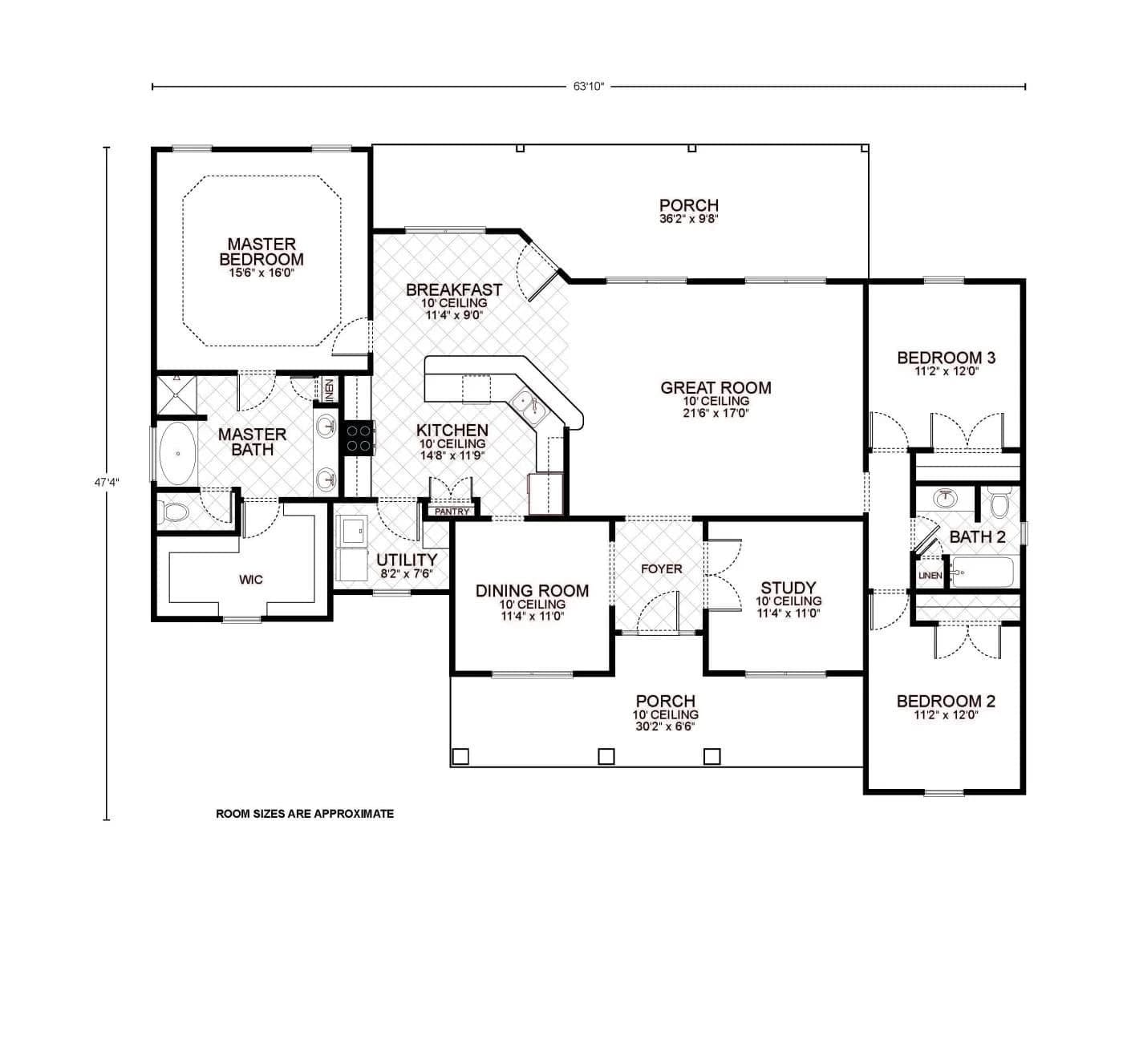 Kendall B custom home floor plan - 3 Bed / 2 Bath / 2,033 Sq Ft