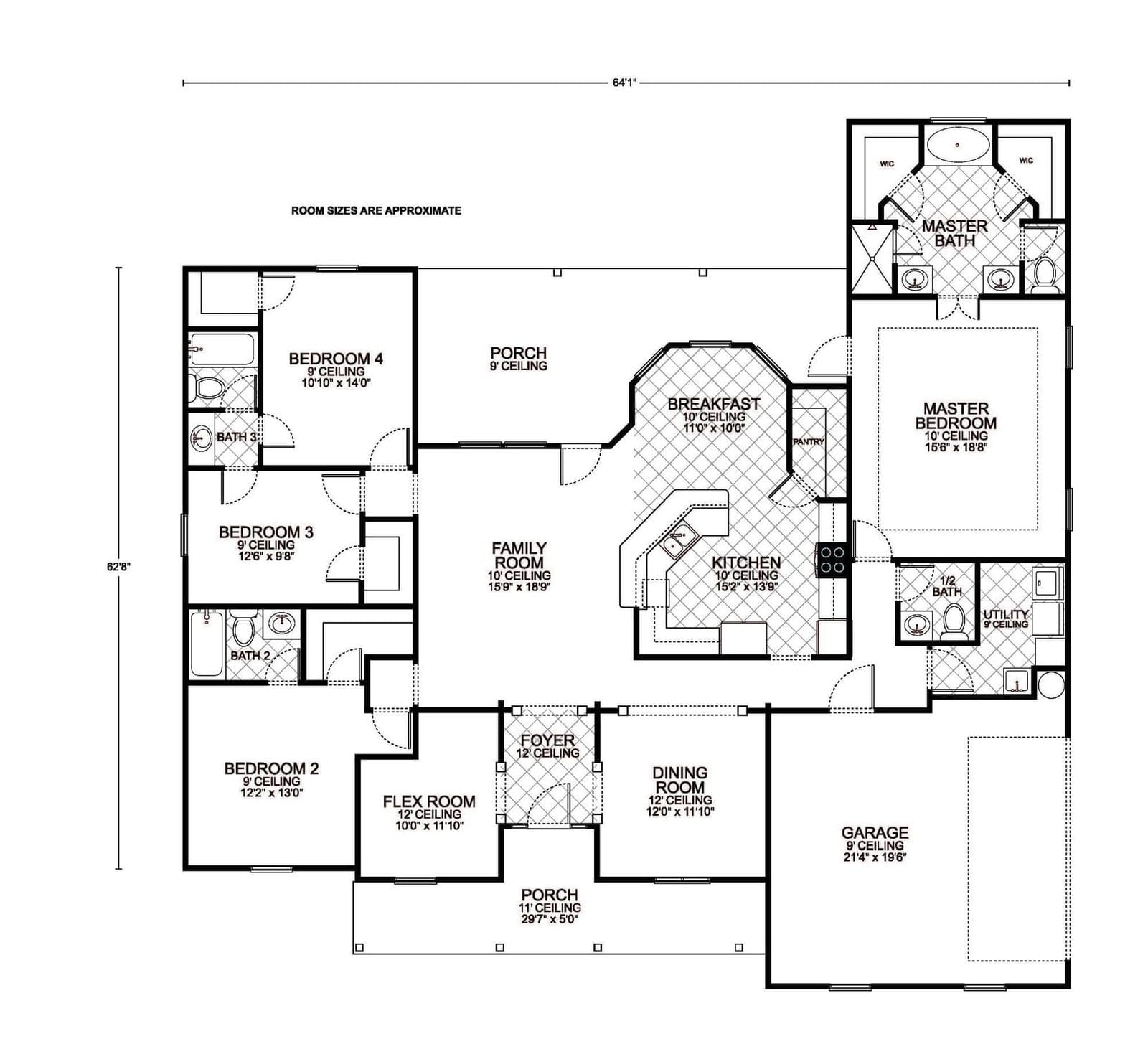 Lafayette B custom home floor plan - 4 Bed / 3.5 Bath / 2,401 Sq Ft