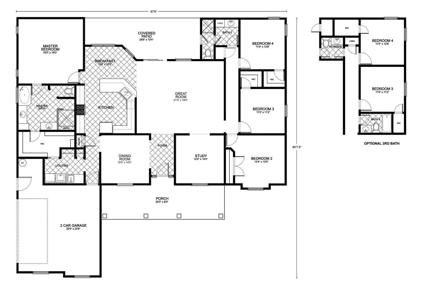Lockhart C custom home floor plan - 4 Bed / 2 Bath / 2,501 Sq Ft