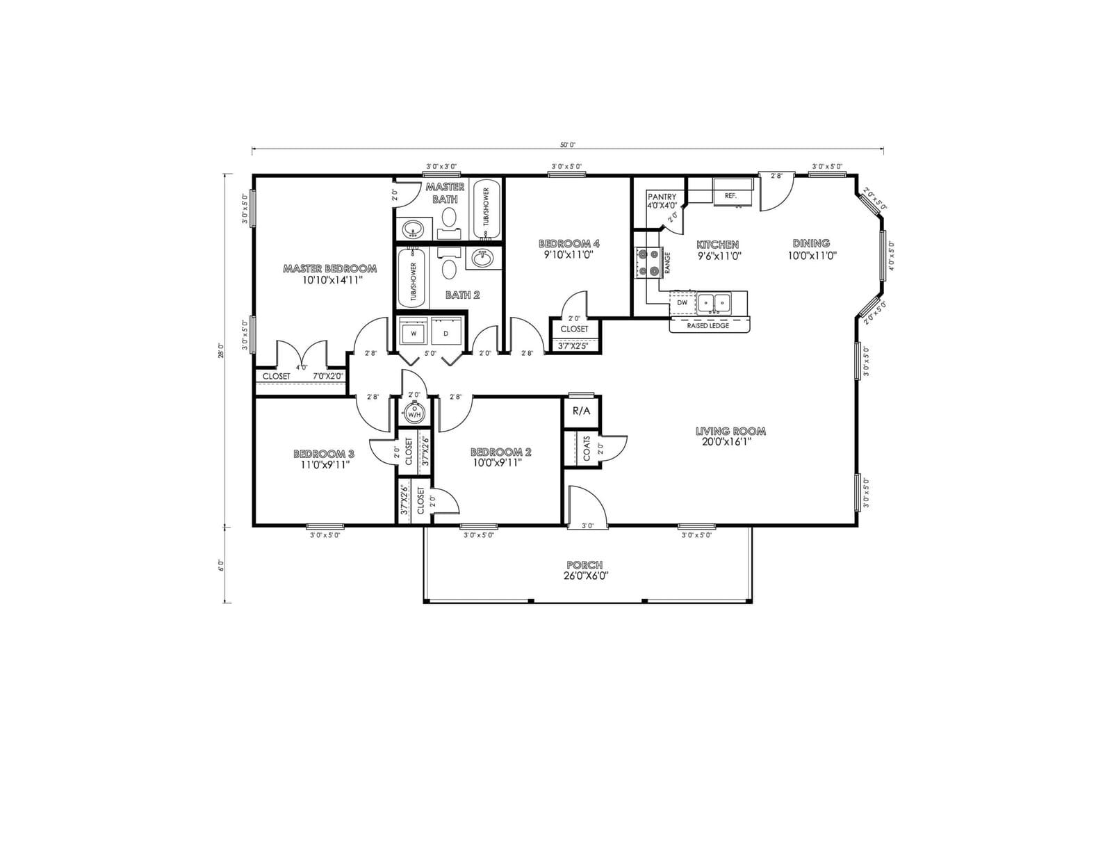 San Marcos custom home floor plan - 4 Bed / 2 Bath / 1,360 Sq Ft