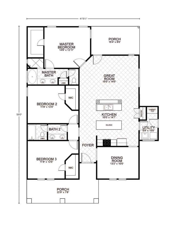 Amelia custom home floor plan - 3 Bed / 2 Bath / 1,635 Sq Ft