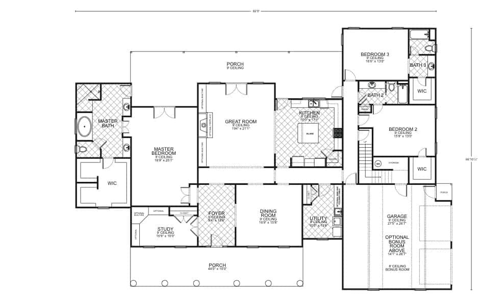 Azelea custom home floor plan - 3 Bed / 3 Bath / 3,404 Sq Ft