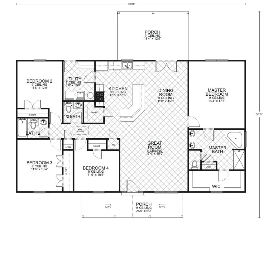 Bowie custom home floor plan - 4 Bed / 2.5 Bath / 2,100 Sq Ft