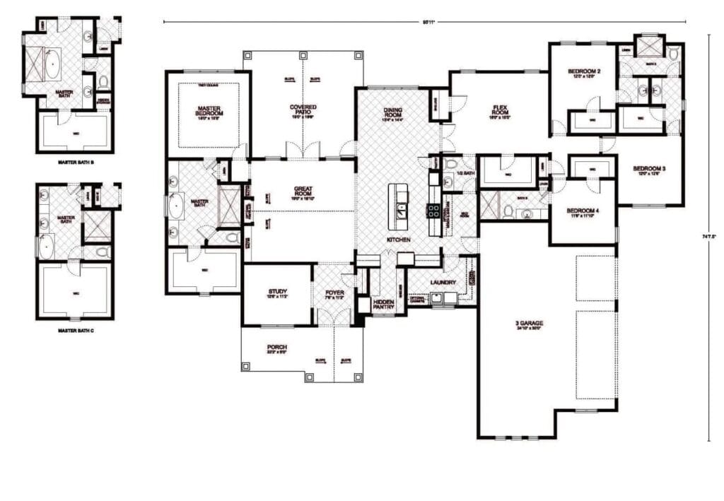 Carthage custom home floor plan - 4 Bed / 3.5 Bath / 3,467 Sq Ft