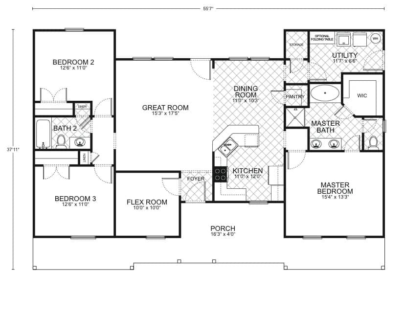 Durango B custom home floor plan - 4 Bed / 2 Bath / 1,618 Sq Ft