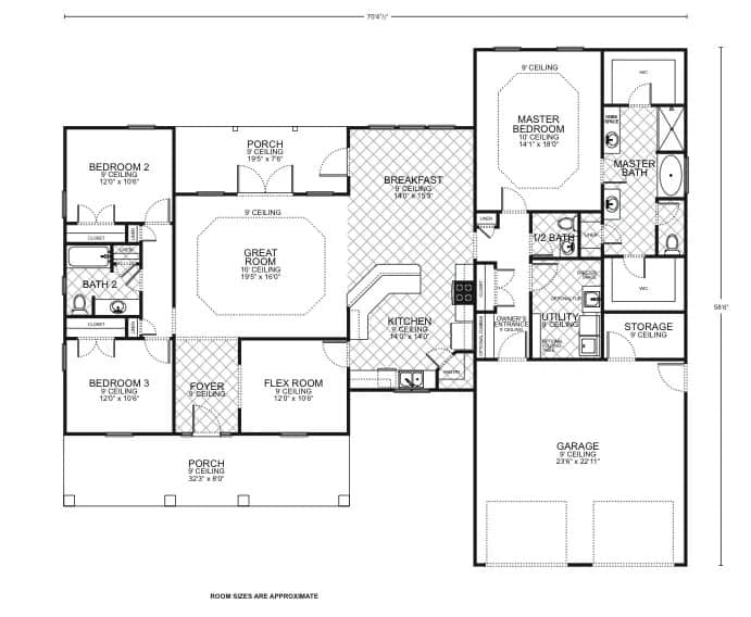 Hillcrest custom home floor plan - 3 Bed / 2.5 Bath / 2,200 Sq Ft