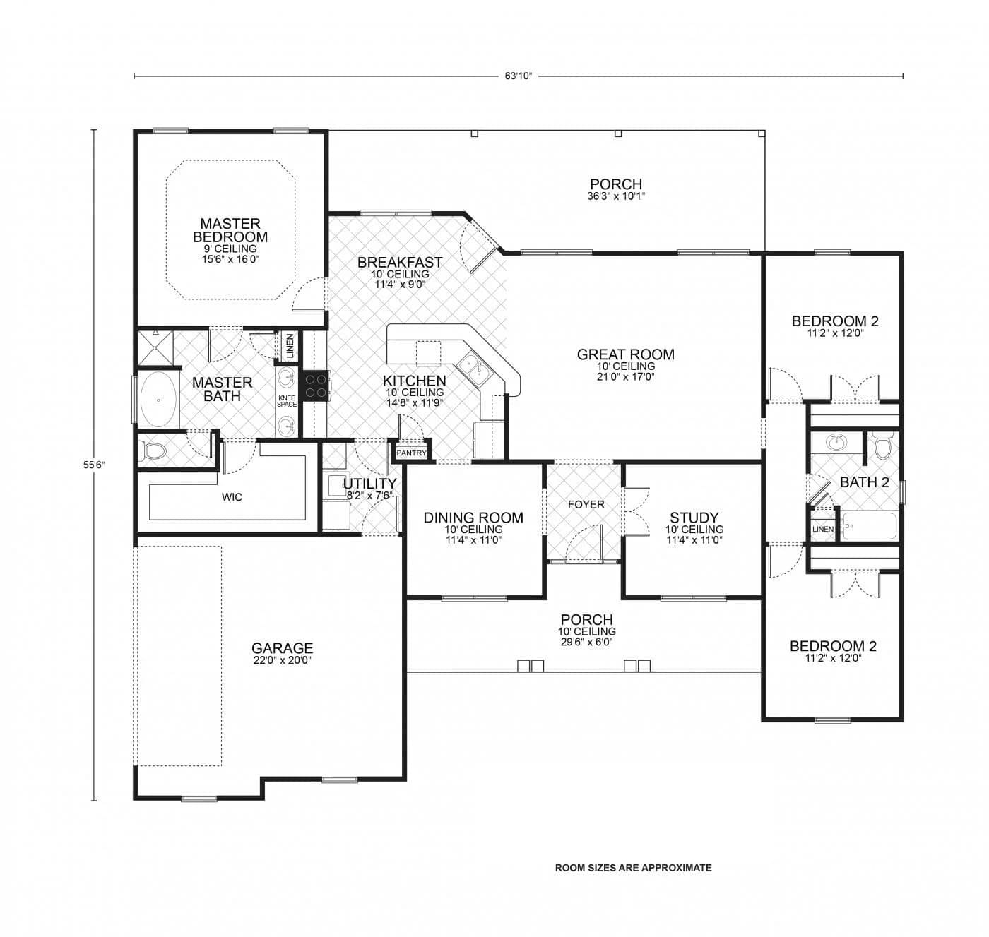 Hillsboro B custom home floor plan - 3 Bed / 2 Bath / 2,032 Sq Ft